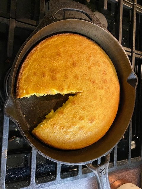 Cast iron pan with corn bread